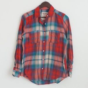 Red and Blue Plaid Boyfriend Flannel Size XS
